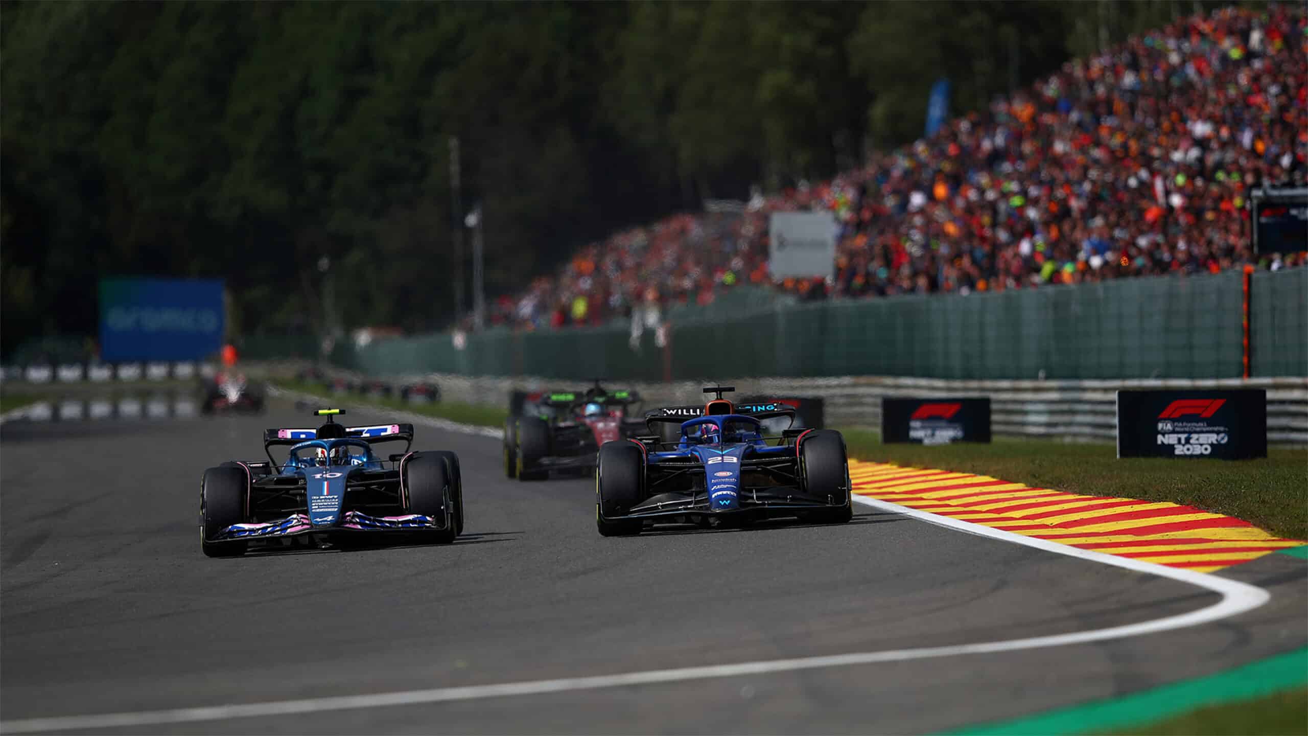 Pierre Gasly and Alex Albon go wheel-to-wheel at 2023 Belgian Grand Prix