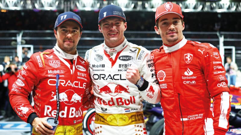 Max Verstappen – in Las Vegas with podium finishers Pérez and Charles Leclerc