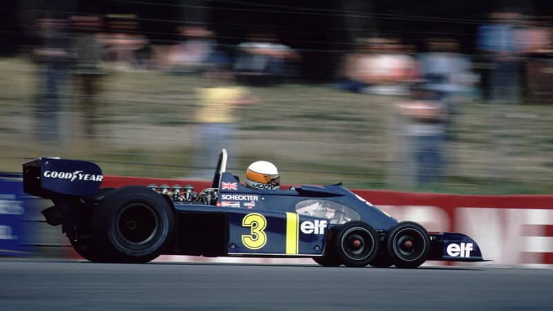 Jody Scheckter in six-wheel Tyrrrell P34 at 1976 British GP