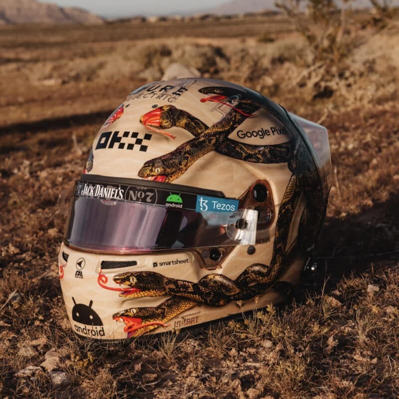 Lando Norris snake helmet for 2023 Las Vegas GP