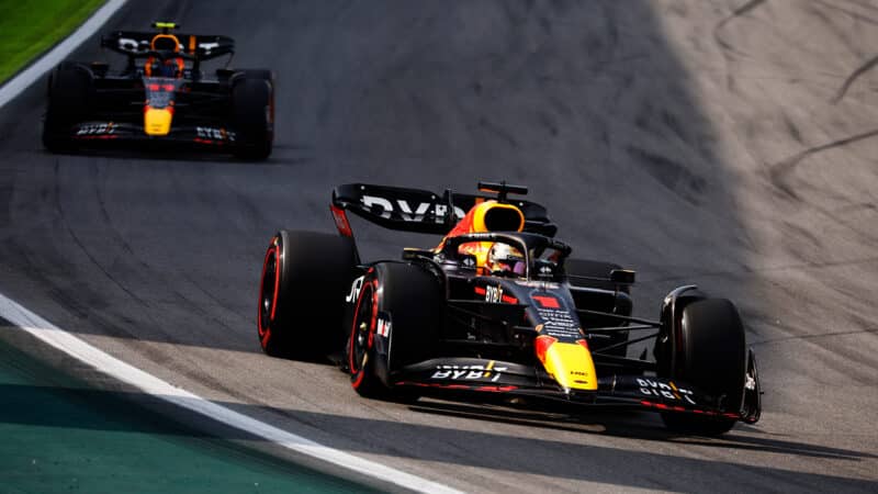 Max Verstappen ahead of Sergio Perez in the 2022 Sao Paulo Grand prix