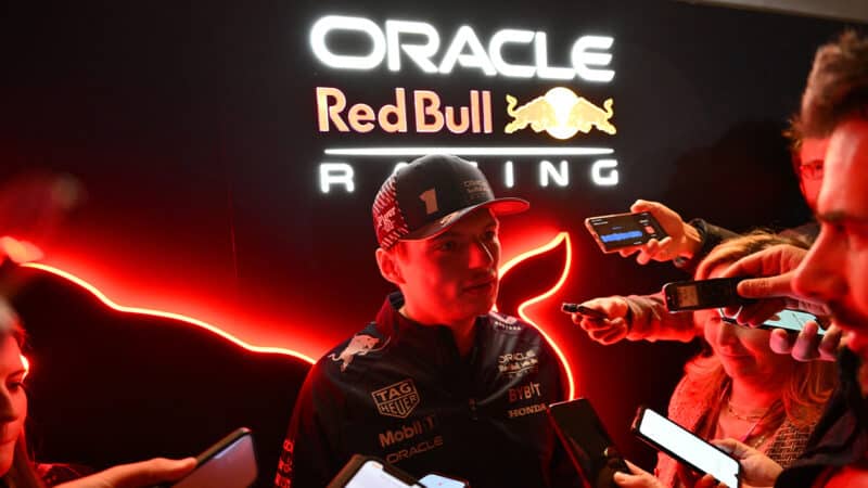 Max Verstappen giving interviews at 2023 Las Vegas GP