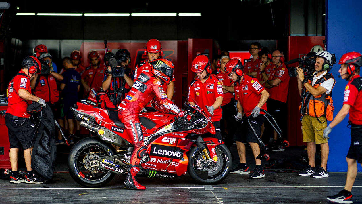Pecco Bagnaia in pits on Ducati