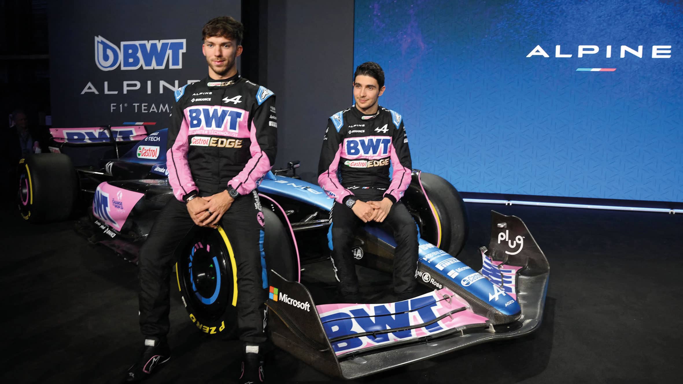Pierre Gasly and Esteban Ocon sit on Alpine F1 car