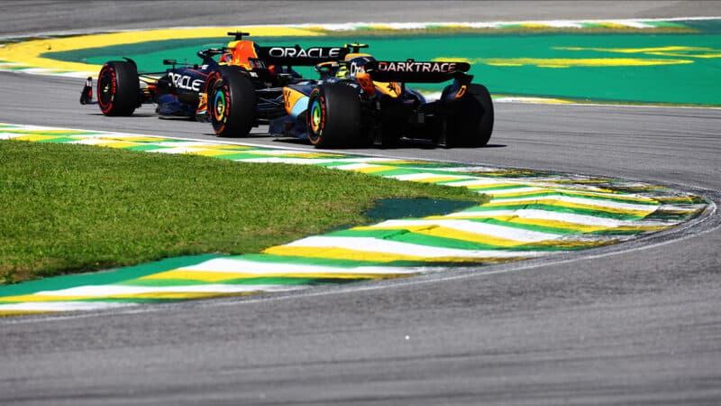 Max Verstappen just ahead of Lando Norris in 2023 Sao Paulo Grand Prix