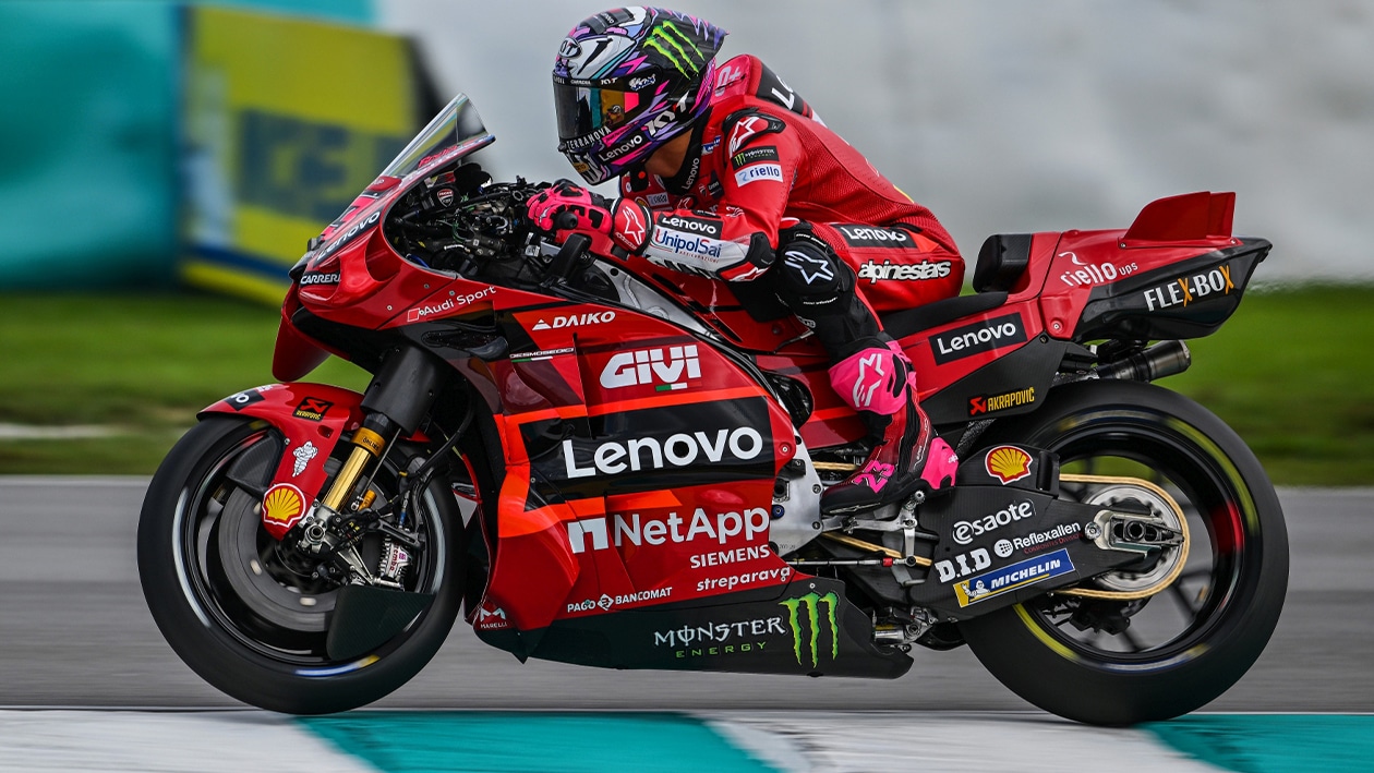 Side view of Enea Bastianini in 2023 MotoGP Malaysian GP