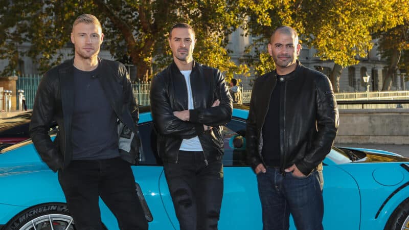 Top Gear line up of Freddie Flintoff with Paddy McGuinness and Chris Harris