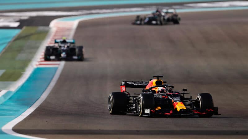 Max Verstappen Abu Dhabi 2020 Valtteri Bottas and Lewis Hamilton behind
