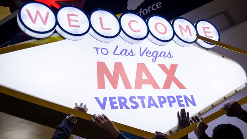 Welcome Max Verstappen sign at 2023 Las Vegas GP
