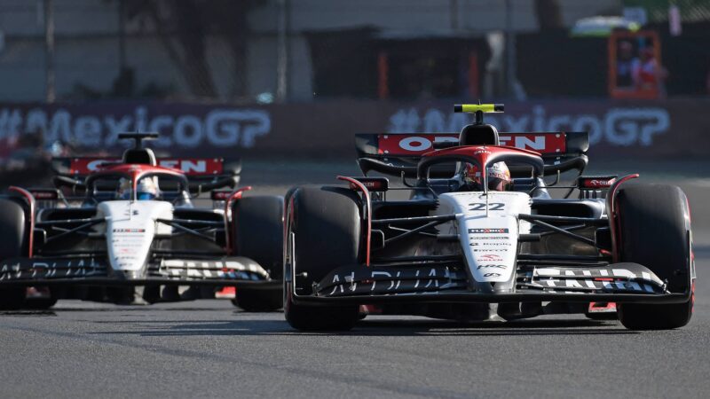 Yuki Tsunoda and Daniel Ricciardo on track