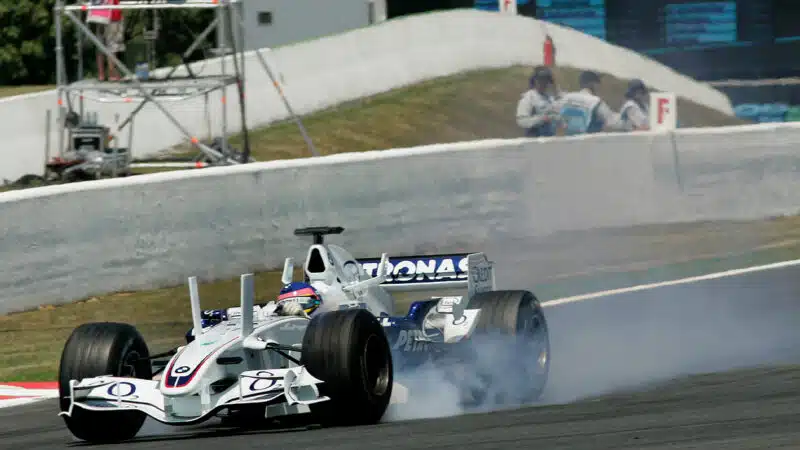 BMW of Jacques Villeneuve locks up in 2006 F1 French Grand Prix