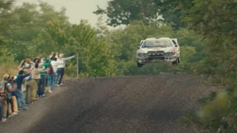 Lancia 037 in mid air over jump from Race for Glory film