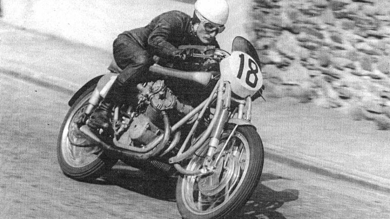 Les Graham on Bray Hill in 1953 Isle of Man TT just before his fatal crash