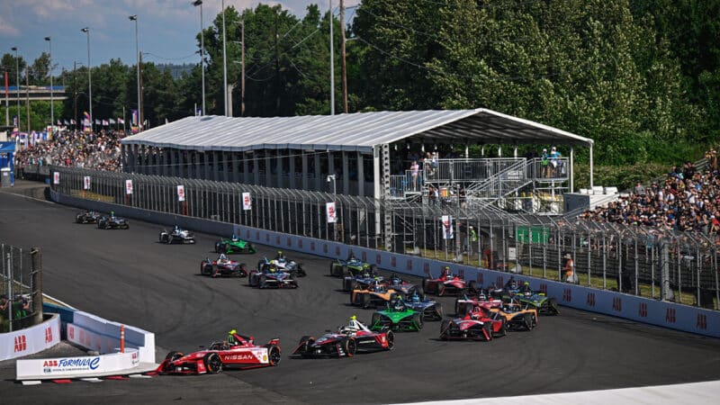 Line of Formula E cars in 2022 Portland E Prix