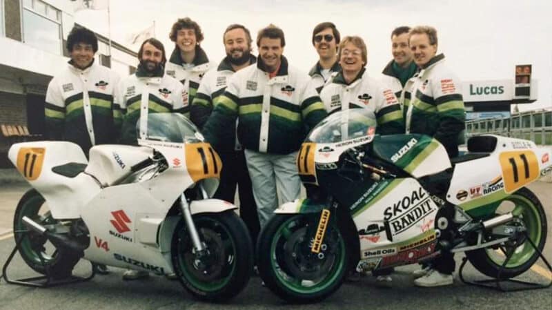 1986 Suzuki MotoGP team photo with Garry Taylor and Niall Mackenzie