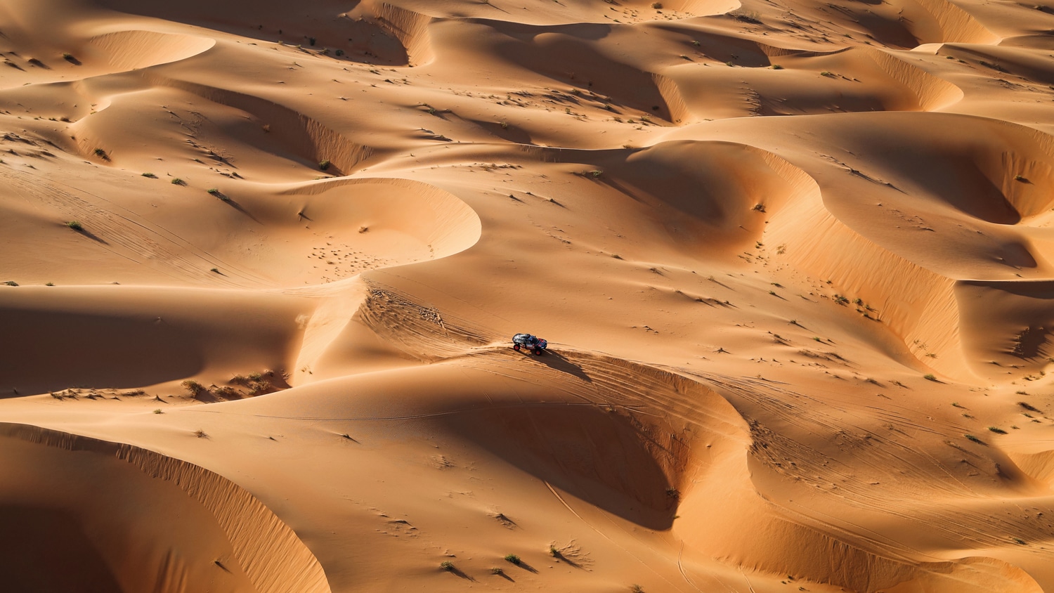 Audi’s Carlos Sainz skirts the dunes of stage five – 75 miles of them