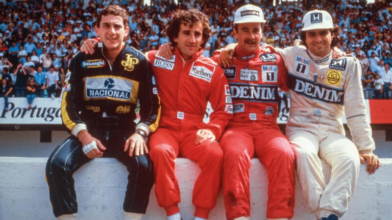Ayrton Senna, Alain Prost, Nigel Mansell and Nelson Piquet, Estoril, 1986