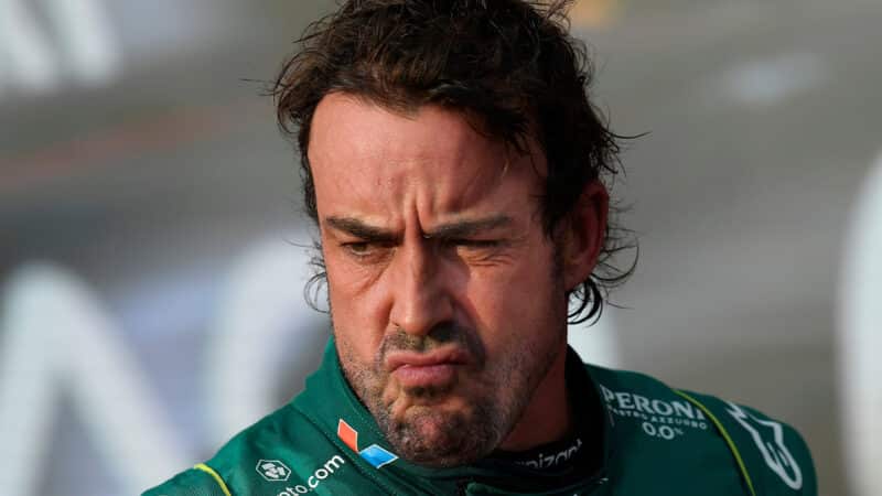 Fernando Alonso looking disgruntled