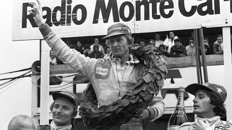 Jean-Pierre Jabouille celebrates victory in 1979 French GP at Dijon