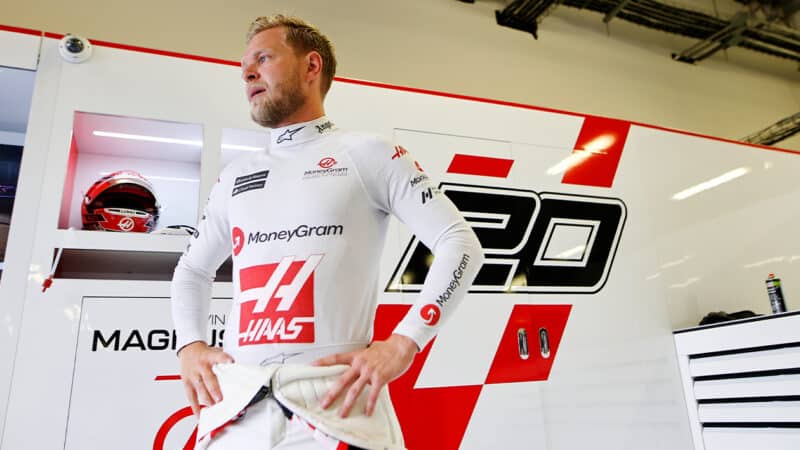Kevin Magnussen in Haas garage