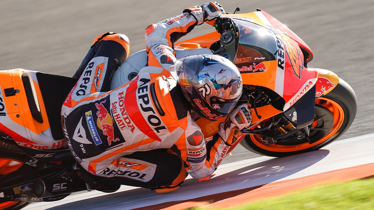Pol Espargaro cornering on Honda MotoGP bike