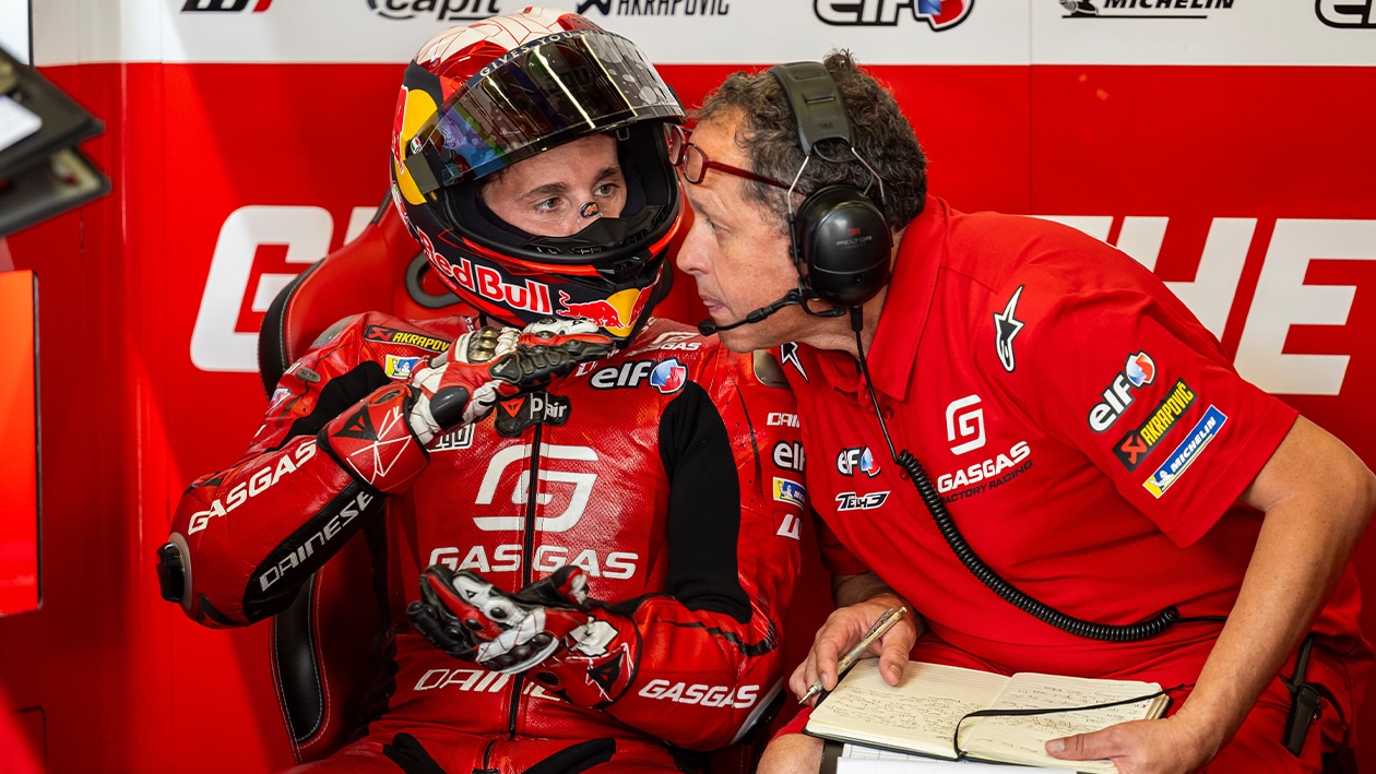 Pol Espargaro with crew chief Paul Trevathan