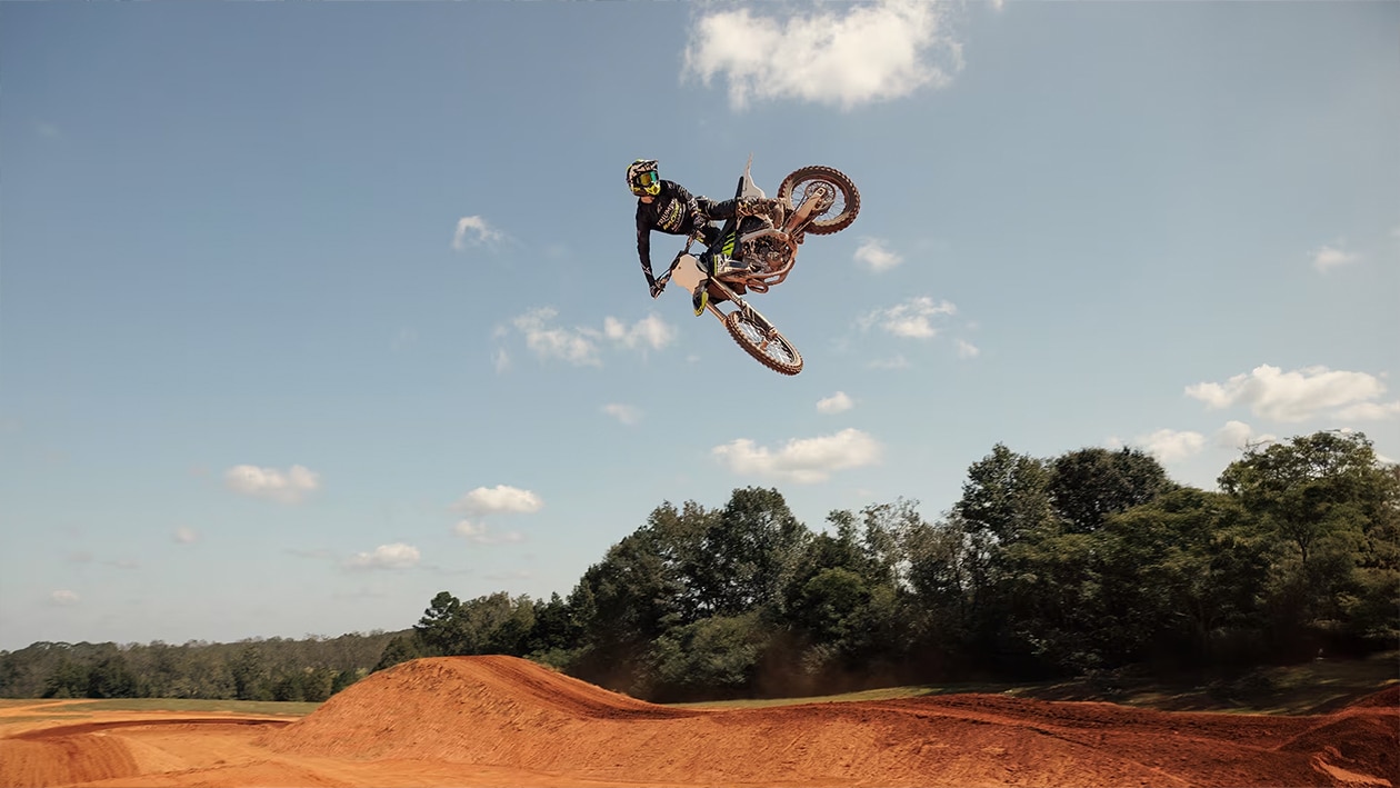 Ricky Carmichael in mid air on motocross track