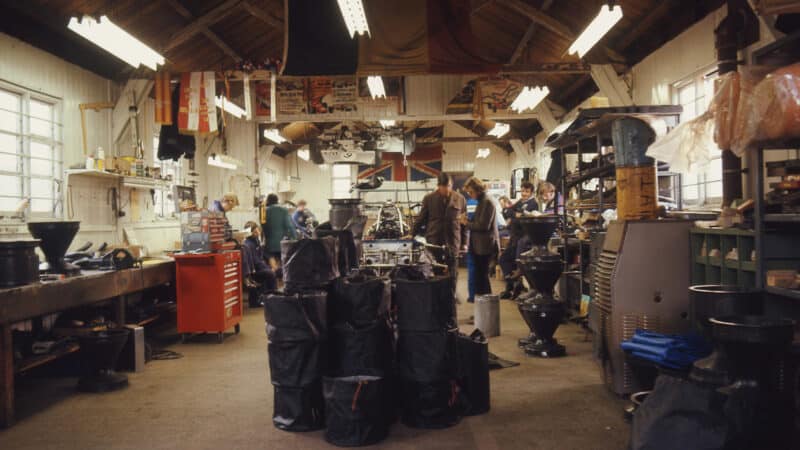 Work inside Tyrrell F1 shed in 1971
