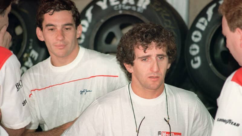 Alain Prost and Ayrton Senna in McLaren garage