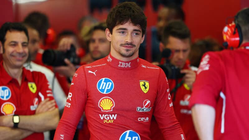 Charles Leclerc in Ferrari pit garage at the 2025 F1 Australian Grand Prix