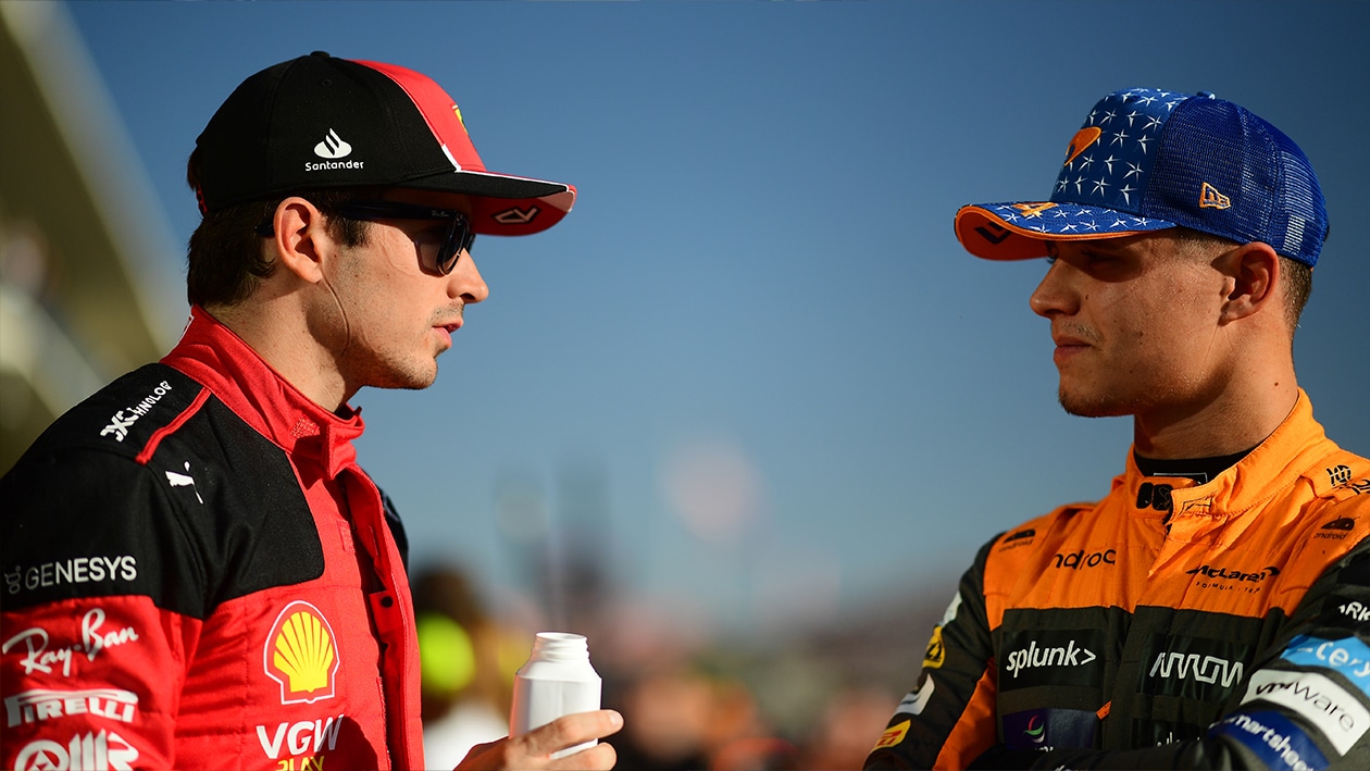 Charles Leclerc wth Lando Norris at 2023 US Grand Prix