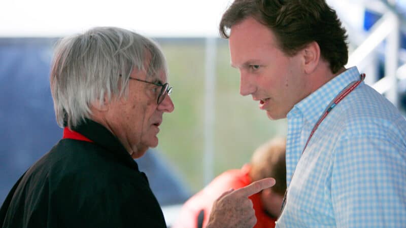 Christian Horner with Bernie Ecclestone in F1 paddock