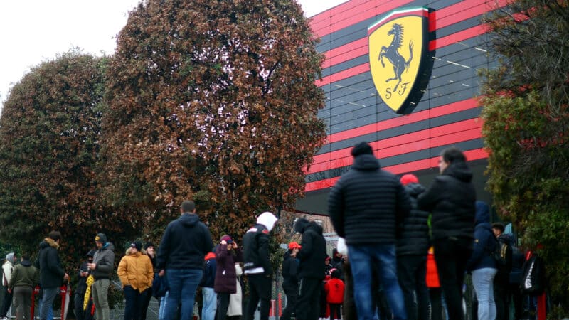 Crowds gather outside Ferrari factory in Maranello where Lewis Hamilton arrived for the first time