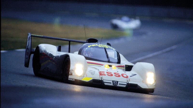Leading a Peugeot 1-3 at Le Mans, 1992