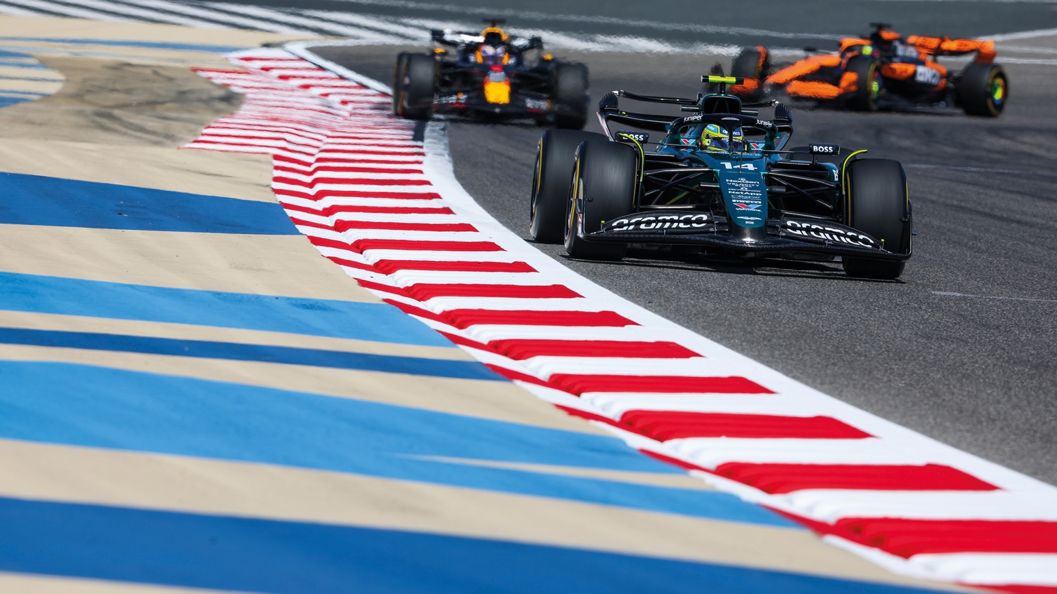 Perhaps a sight we’ll see through the season – Fernando Alonso in front of a Red Bull RB20