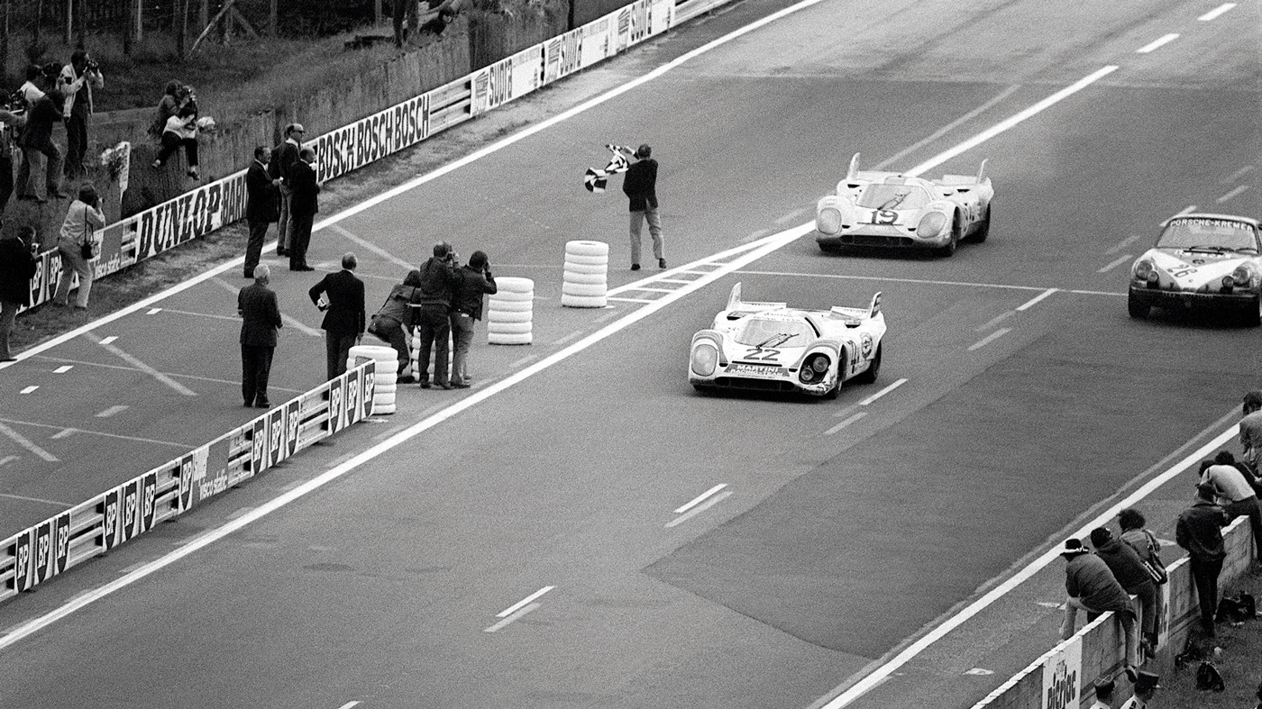 These 917Ks outclassed the field at Le Mans in 1971 – a 1-2, with the Martini Porsche of Gijs van Lennep and Helmut Marko leading