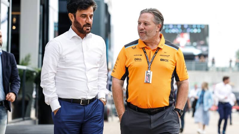 Mohammed Ben Sulayem and Zak Brown – perhaps discussing Red Bull’s four cars on the grid