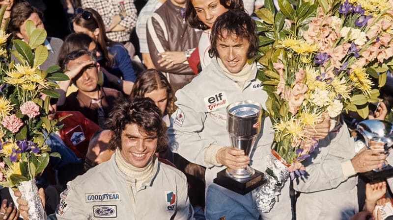 Jackie Stewart and Francois Cevert on 1973 Belgian GP podium