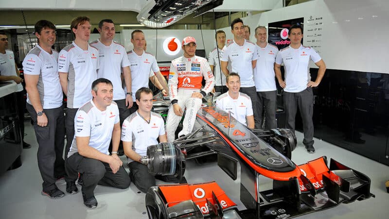 Lewis Hamilton pictured in McLaren pit garage at the 2012 Brazilian GP