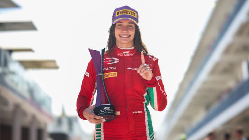 Marta Garcia celebrates victory in F1 Academy US race 2023