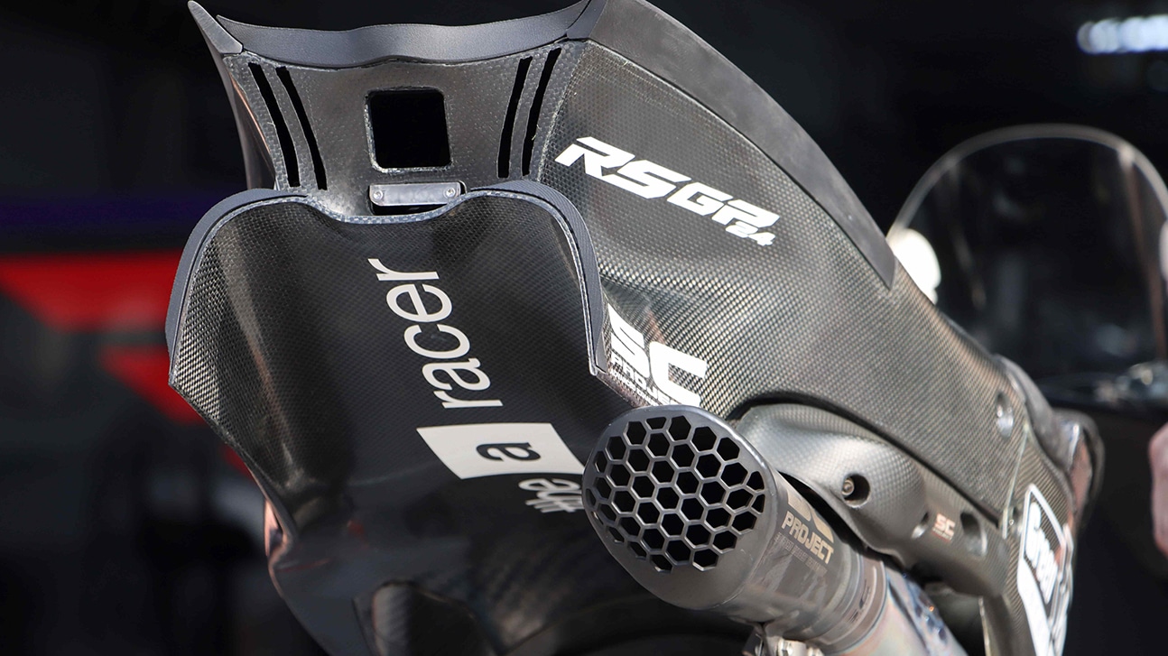 Rear seat of Aprilia MotoGP bike in 2024 preseason testing
