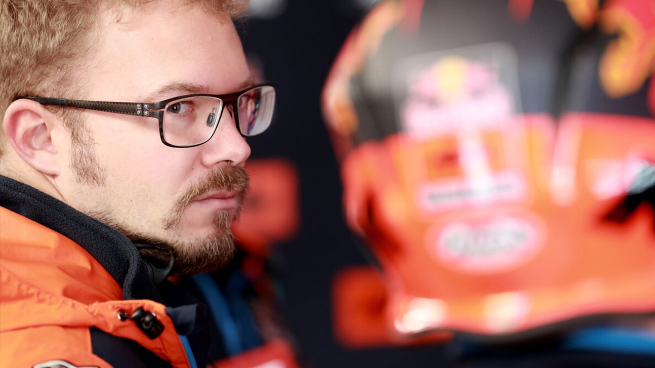 Sebastian Risse in KTM MotoGP pit garage