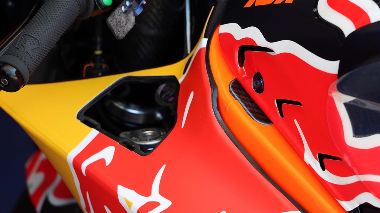 Unpainted carbon fibre panel in KTM MotoGP chassis