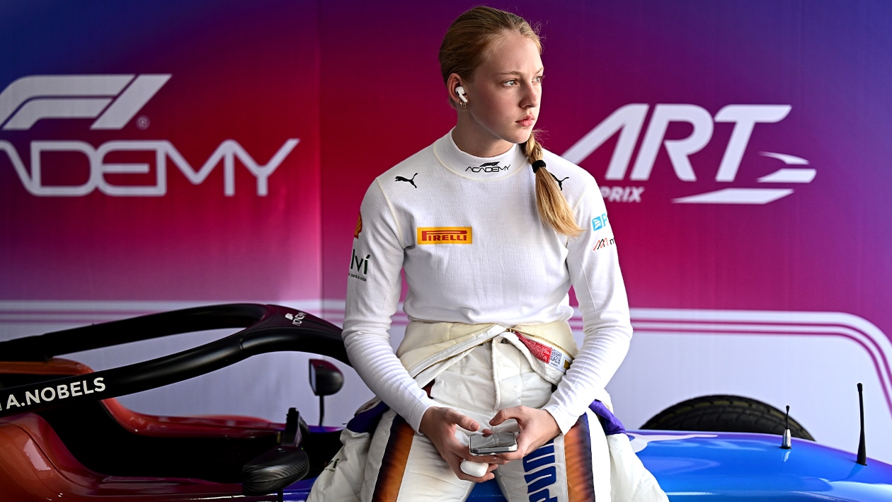 Aurelia Nobels sits on Puma F1 Academy car in 2024 Saudi Arabian round