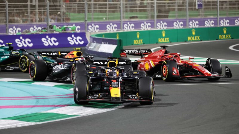 Charles Leclerc and two Red Bulls at Saudi Arabian GP.