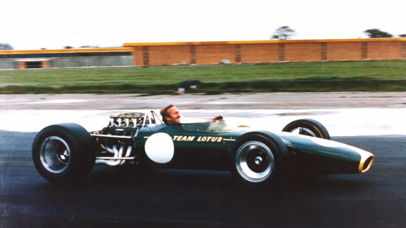 Colin-Chapman-in-Lotus-49-at-Hethel