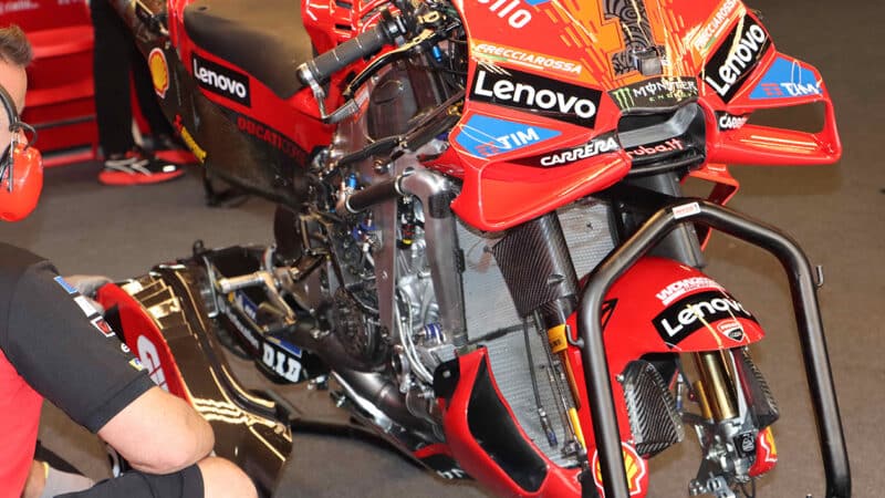 Ducati GP24 MotoGP bike with lower fairing removed