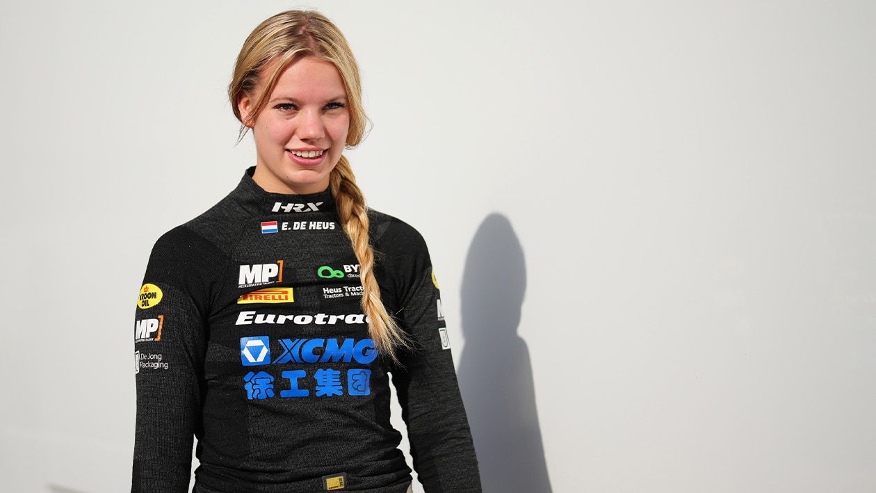Emely De Haus in MP Racing F1 Academy clothing