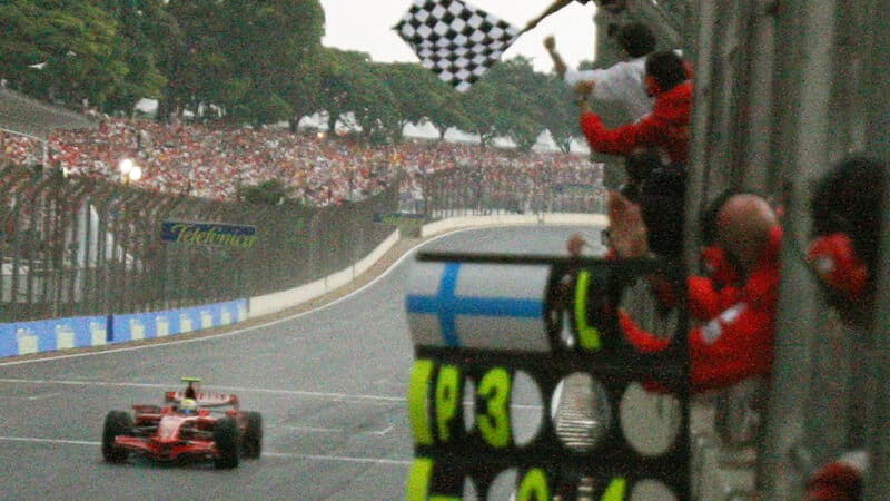 Felipe Massa crosses the line to win 2008 Brazilian Grand Prix