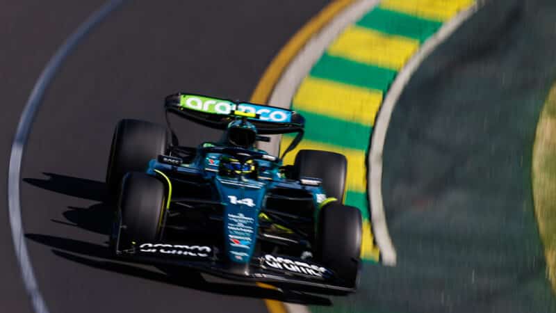 Fernando Alonso on track in Aston Martin F1 car during 2024 F1 Australian Grand Prix